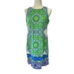 London Times Sz 10 Print Shift Sheath Dress  Colorful Sleeveless kelly green